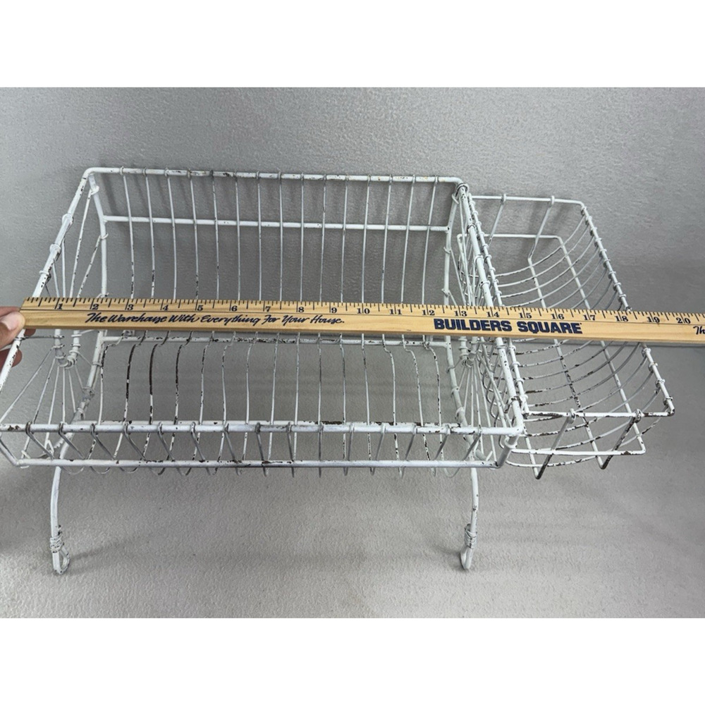 French Style Dish Rack White Wire Metal Farmhouse Counter Drying Rack VTG - Picture 4 of 13